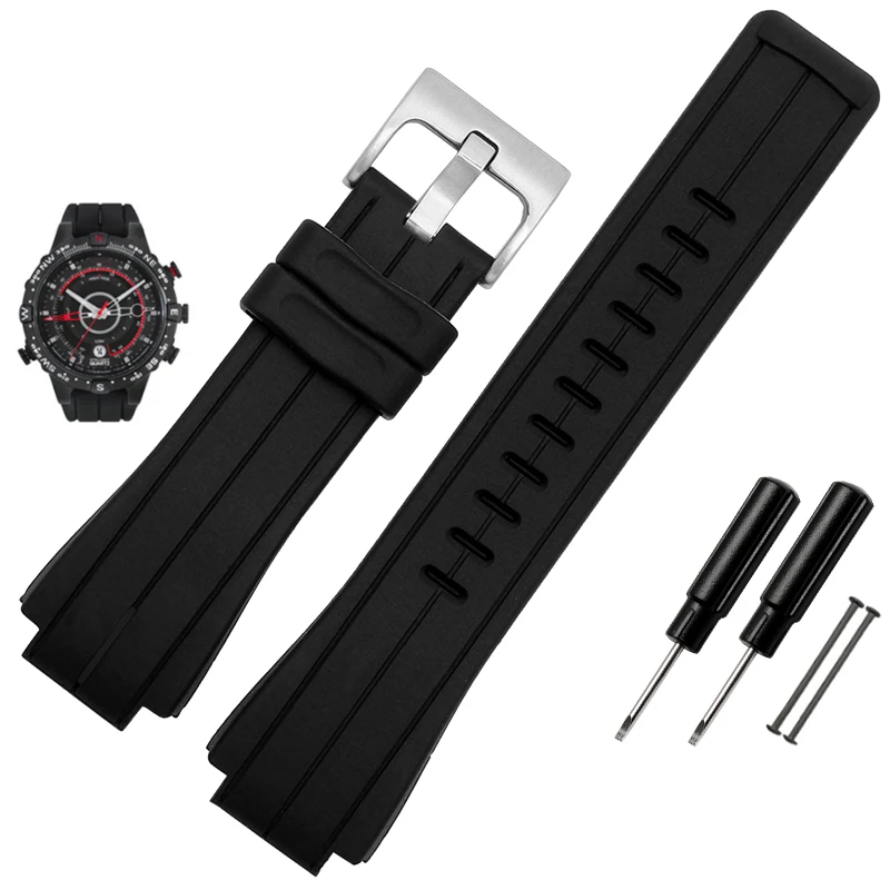 High-Quality Black Waterproof Silicone Sports Watchband - Men's 24mm