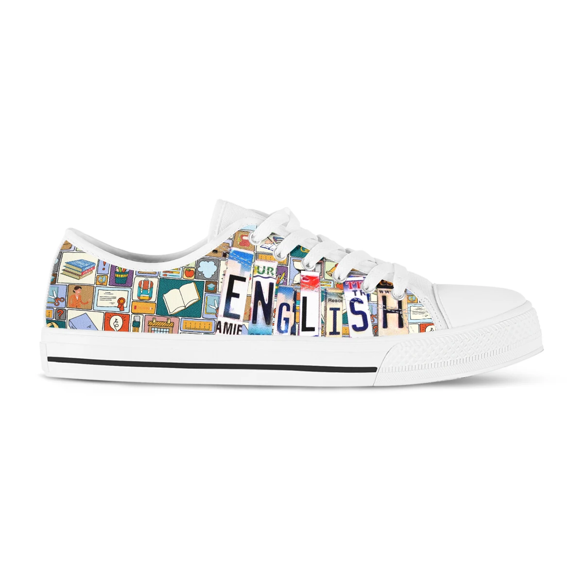 License Plate English Print Flat Shoes Lightweight Low Top Canvas Shoes For Women Casual Lace Up Sneakers Zapatillas Mujer