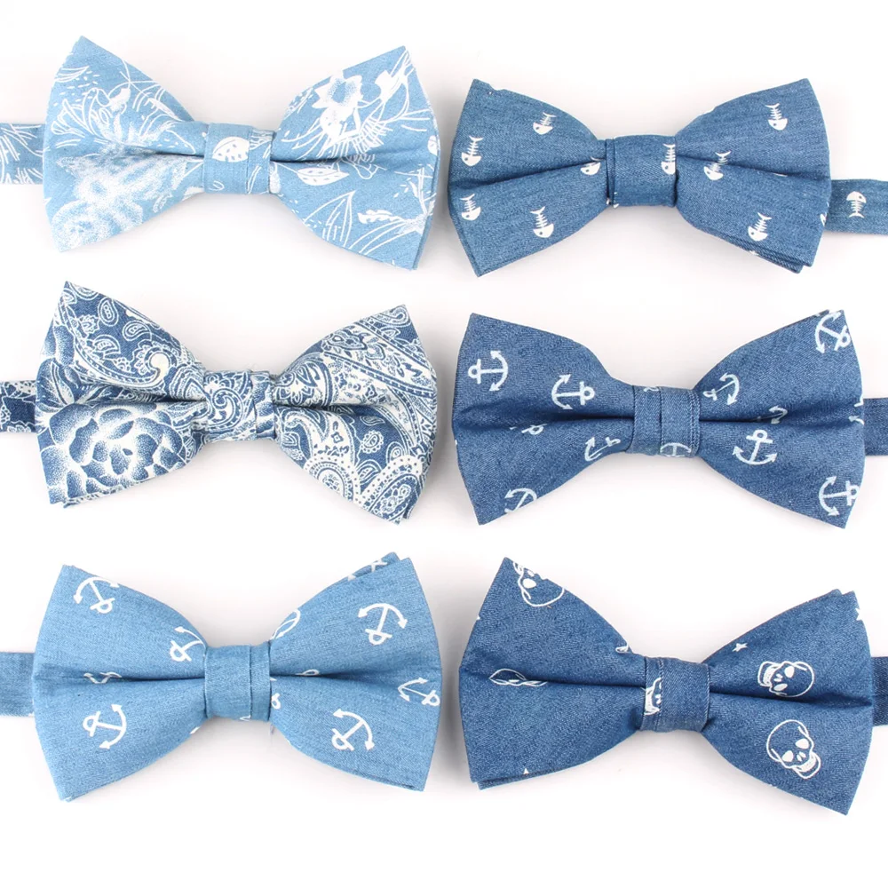 

Jeans Bow tie For Groom Fashion Denim Bow tie For Men Women Bow knot Adult Wedding Bow Ties Cravats Blue Groomsmen Floral Bowtie