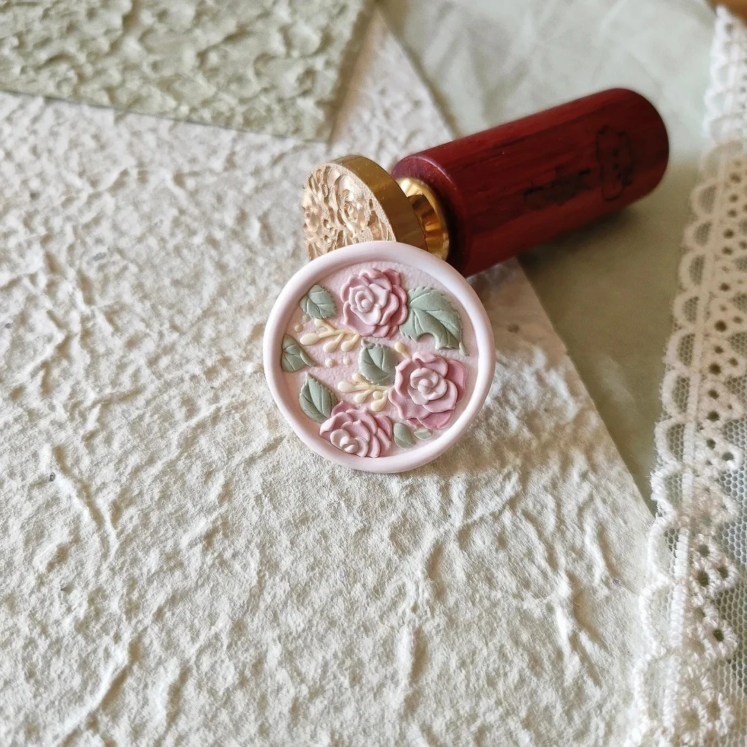 Wax seal series roses bouquet chapter first multilayer carved Chinese tulip anaglyph lovely copper head envelope seal stamp toys