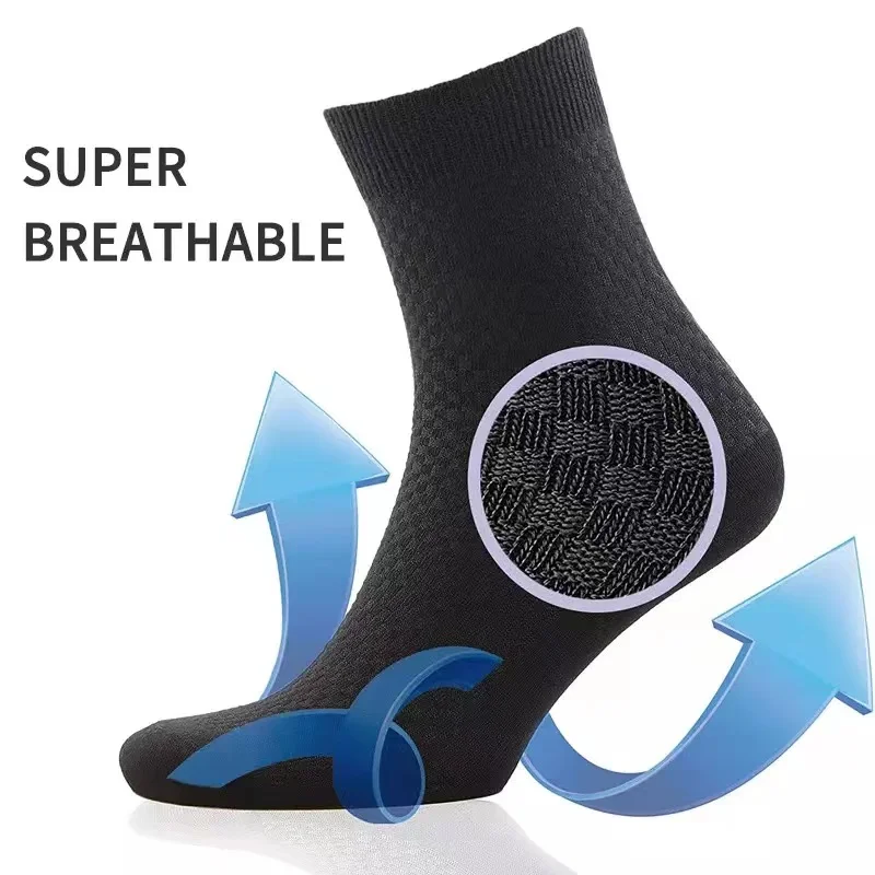 Bamboo Fiber Socks 5pairs Men's Sweat Absorbent Breathable Medium Tube Business Casual Large Size 38-45