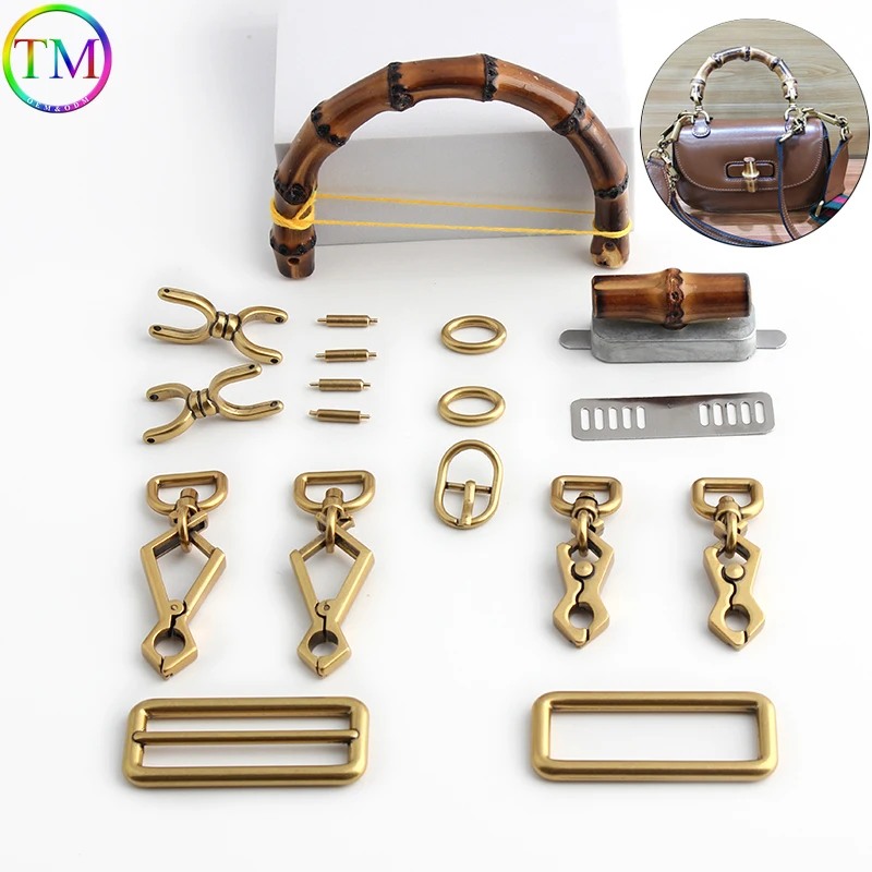 Metal Purse Hardware Complete Set of Bamboo Handle Bag Turn Closure Accessories And Tassel Hook Pendant Connector Hang For Bags