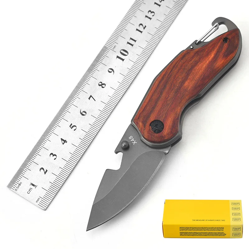

Newest X48 Folding Knife Titanium Wood Handle Survival Tactical Pocket Knife Small Camping Knives EDC Tools