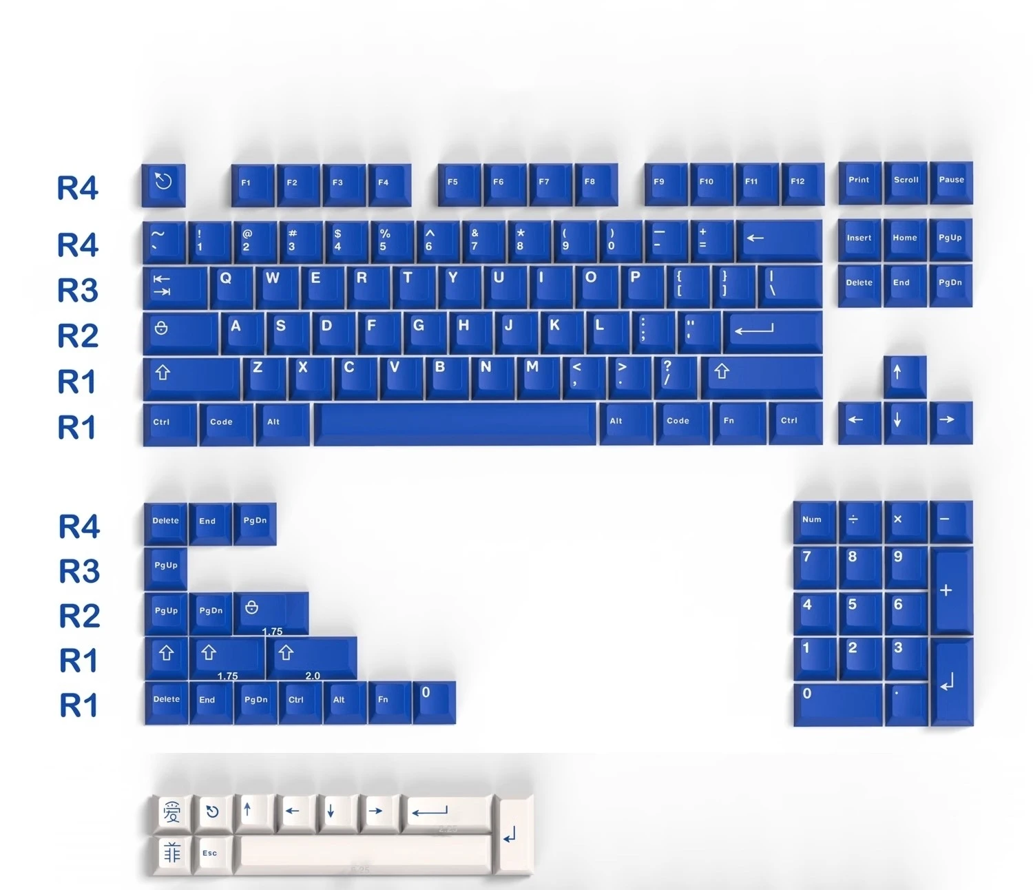 Abs Double Shot Key Caps Keycaps Azuis Cherry Perfil Keycap Ícone Gmk Clássico 61 64 68 84 87 96 980 104 132 Chaves Set - Imagem 4
