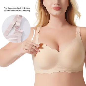 Wireless Nylon Care Seamless Printed Wavy Side Breastfeeding Maternity Bra Sexy Cup Hook Closure Nursing Bra