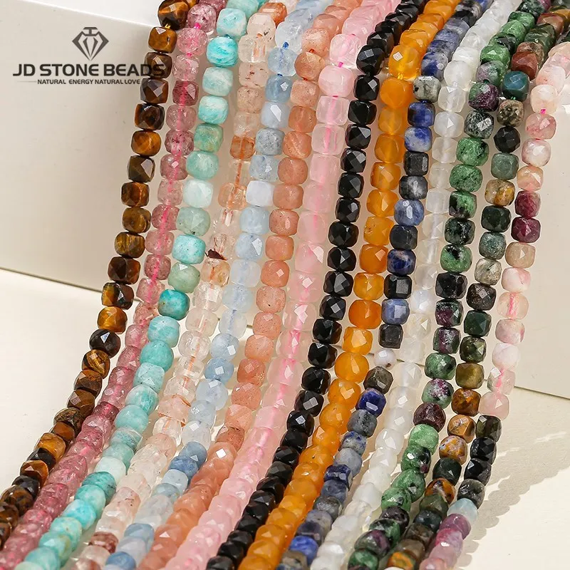 

4-5mm Natural Gray Moontstone Labradorite Faceted Square Bead Loose Spacer Crystal For Jewelry Making Diy Necklace Bracelet
