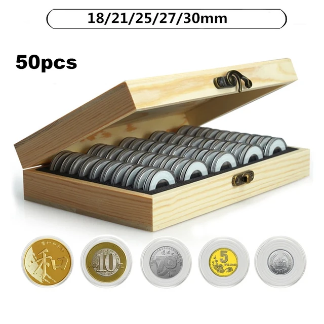 50 Stück 30mm klarer Münz halter Kapsel etui mit Schutz dichtung Holz  Aufbewahrung sbox für sammel