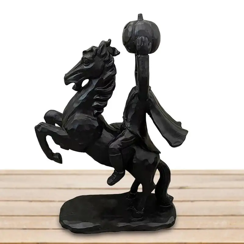 

Headless Horseman Sculpture Horror Pumpkin Headless Figurine For Halloween Decorations Scary Black Sculpture For Home Office