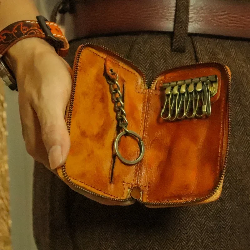 Key Case Key Holder Key Organizer Key Purse Key Protector Genuine Leather Key Wallet Men Car Key Holder Zipper Case Top Quality Male Man Housekeeper Waist Hanging Keys Organizer