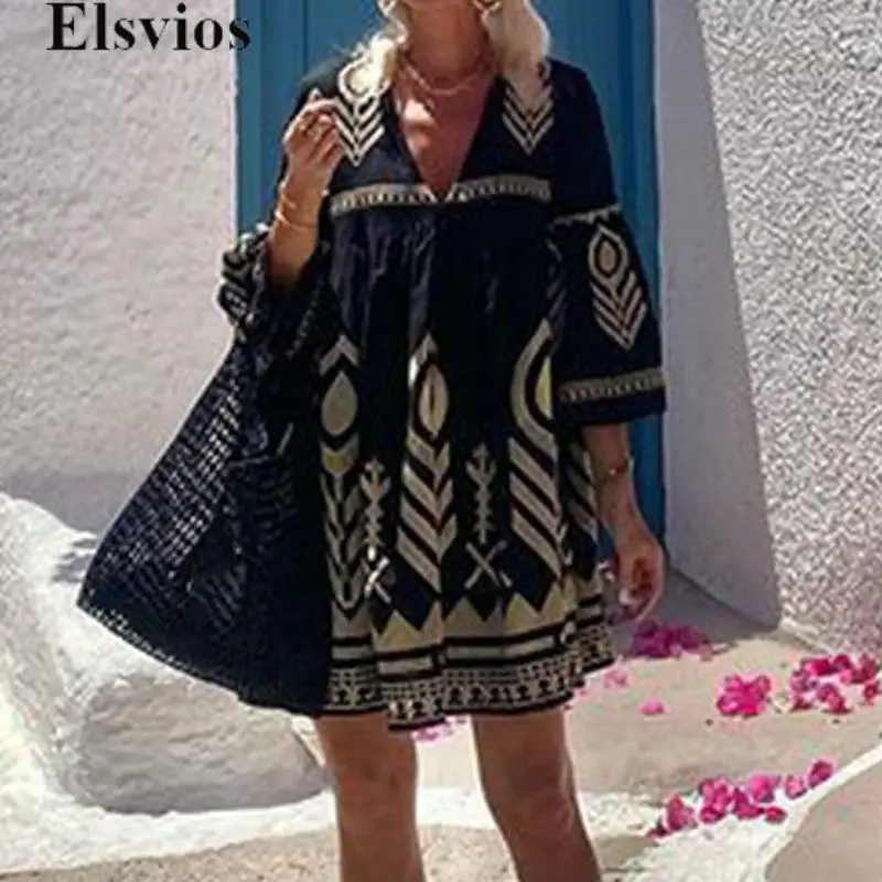 Slash Neck Flare Sleeves Splicing Tassles Hem Loose Dresses Women Bohemian Style