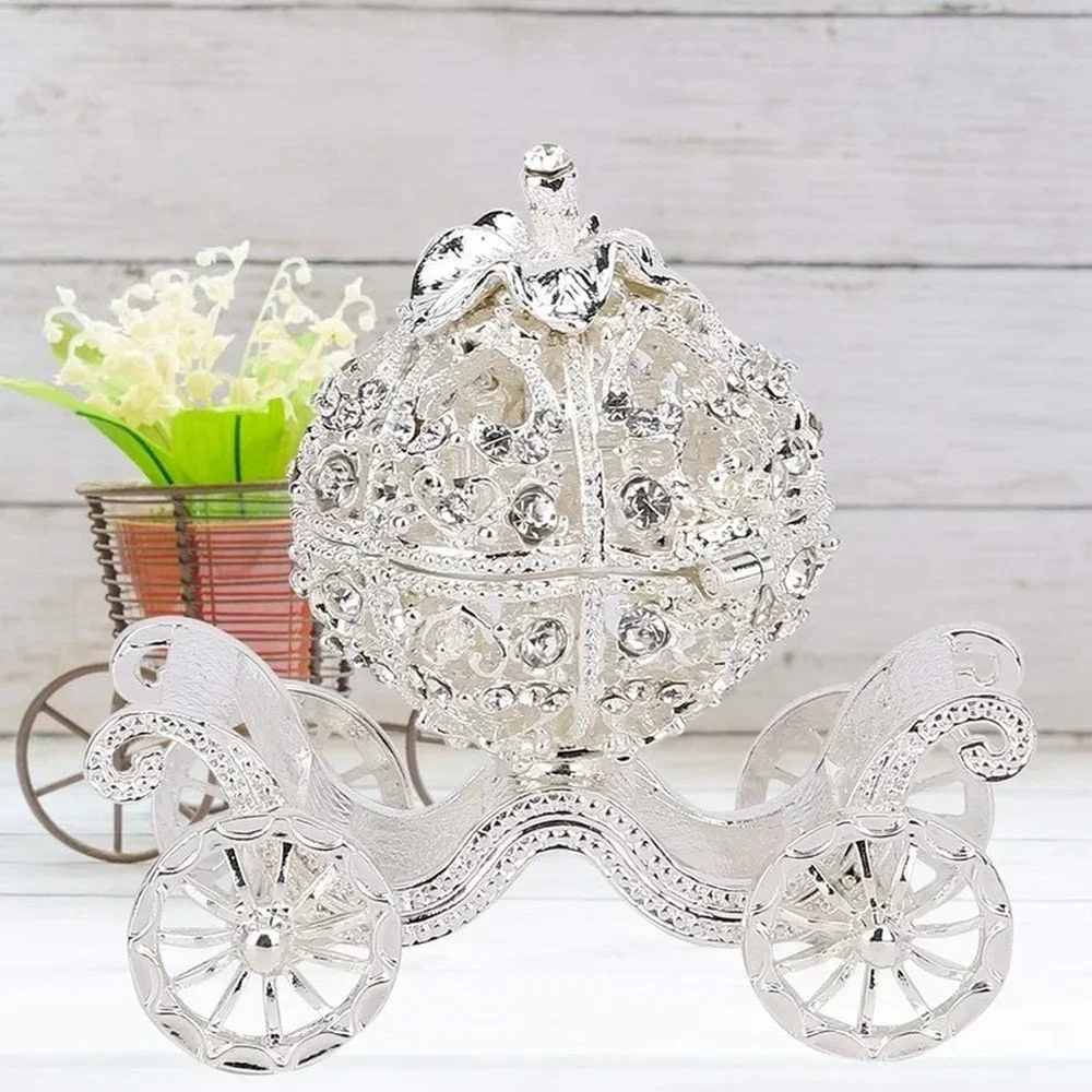 Rhinestone Crystal Pumpkin Carriage Trinket Box Jewelry Box Diamond Gift Collectible Figurine Decorative Jewelry Display Holder 6