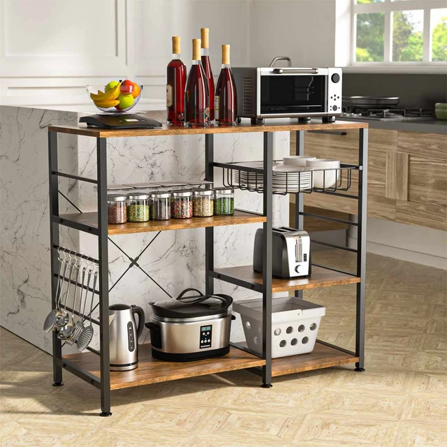  Kitchen Storage Cabinets Kitchen Bakers Racks with Storage  Holder on Wheel Table Microwave Oven Stand Storage Cart with Wire Basket  Metal Frame Utility Kitchen Shelves Kitchen Shelves ( Color : Gold , 