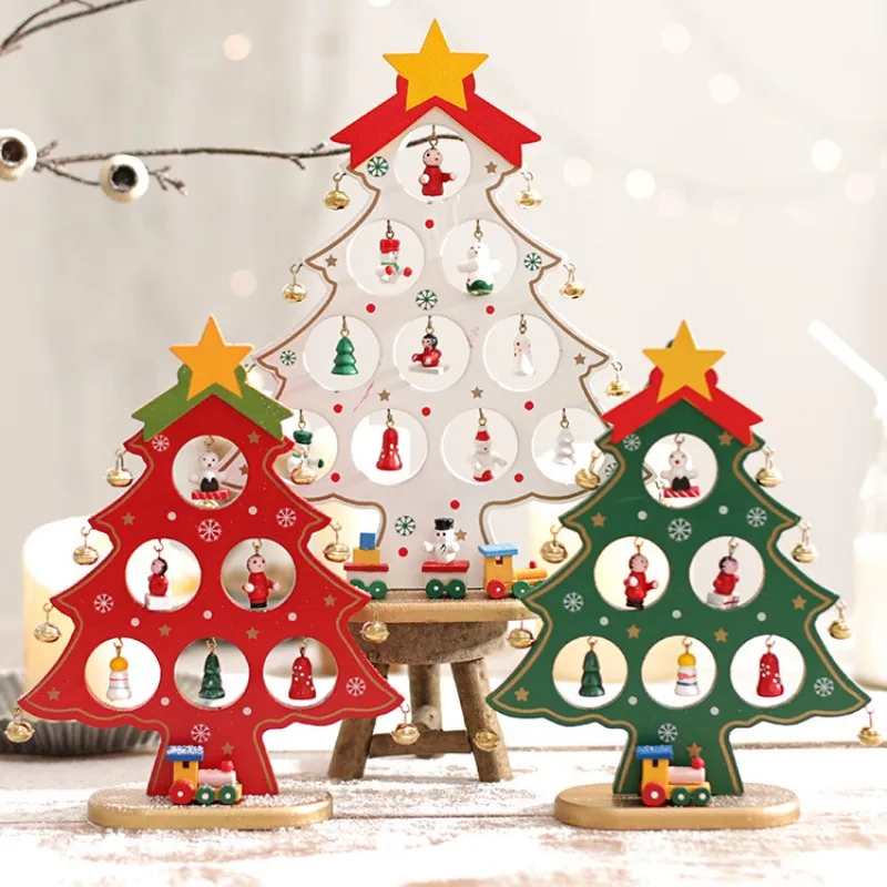 Single-Piece Wooden Christmas Tree Desktop Small DIY Mini Christmas Tree Decorations Scene Window Ornaments Christmas Gifts