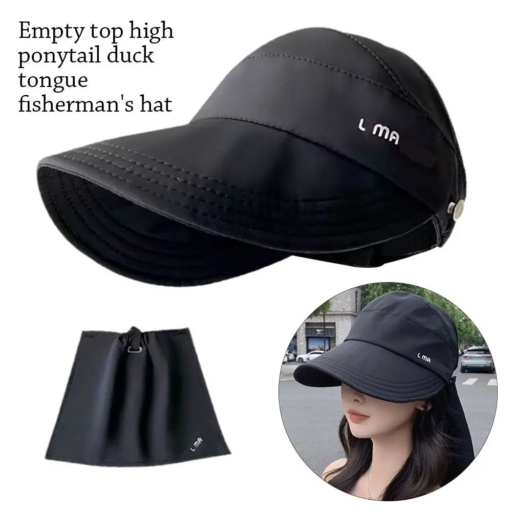 

Wide Brim Sun Hat Summer Foldable Ponytail Bucket Hat UV Protection Adjustable Quick-drying Visors Women
