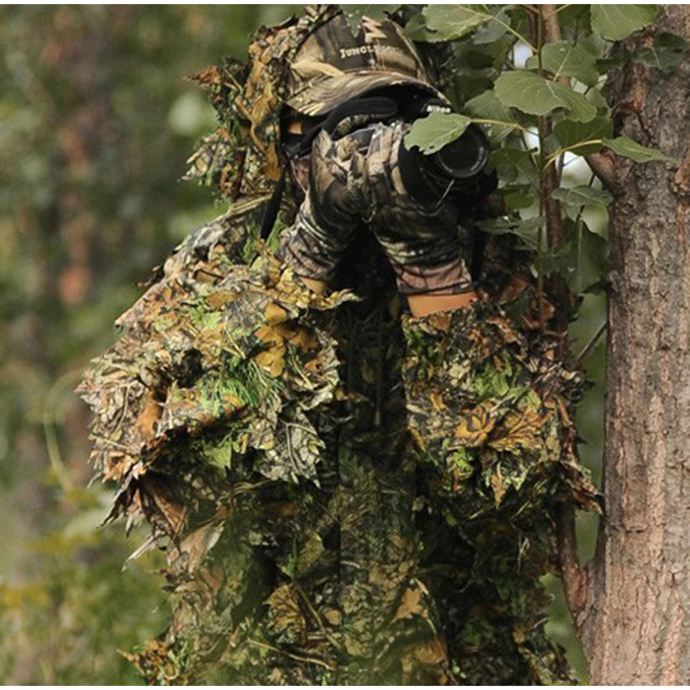 Veste et pantalon à capuche pour homme, vêtements de chasse, cuir chevelu d'érable 3D, bionique, mesurillie imbibé, chasseur, sniper, salomon, camouflage extérieur