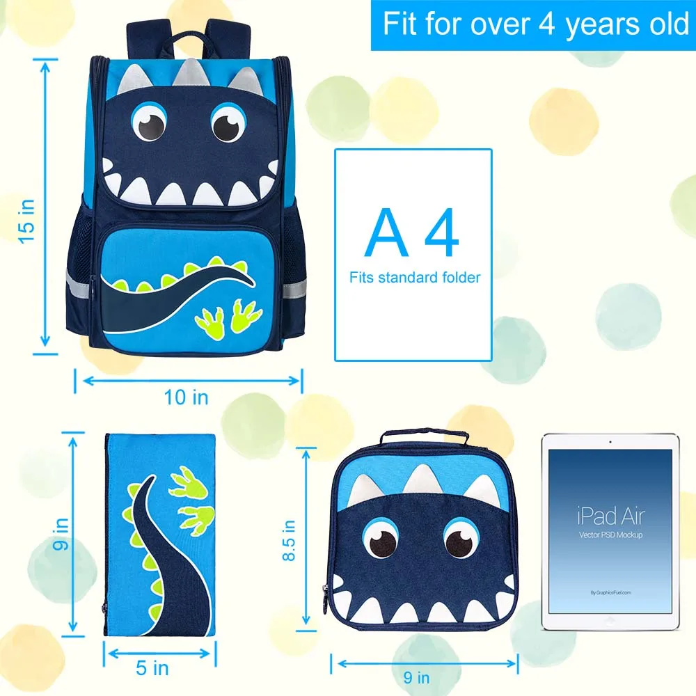 3PCS Shark Backpack for Boys, 16 Little Kids Kindergarten School Bookbag  and Lunch Box - AliExpress