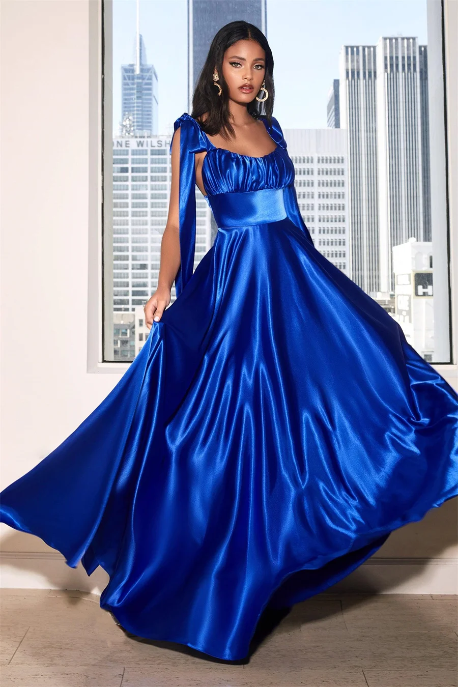 Sleeveless A Line Satin Long Prom Dress with Ribbons Empire Waist A Line  Full Length Formal Party Gown Evening Dress - AliExpress