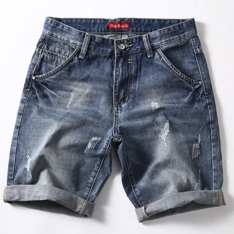 Men Denim Shorts Jeans Pants Men Cotton Knee Length Short Jeans Summer Male Large Size Denim Shorts Size 42