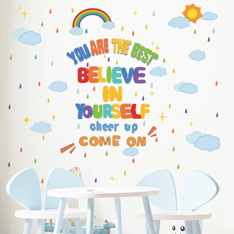 Cartoon Regenbogen Englischer Spruch Wandaufkleber Kinderzimmer Dekoration Wandbild Kinderzimmer Kinderzimmer Dekor Selbstklebende Tapete – Detail 2