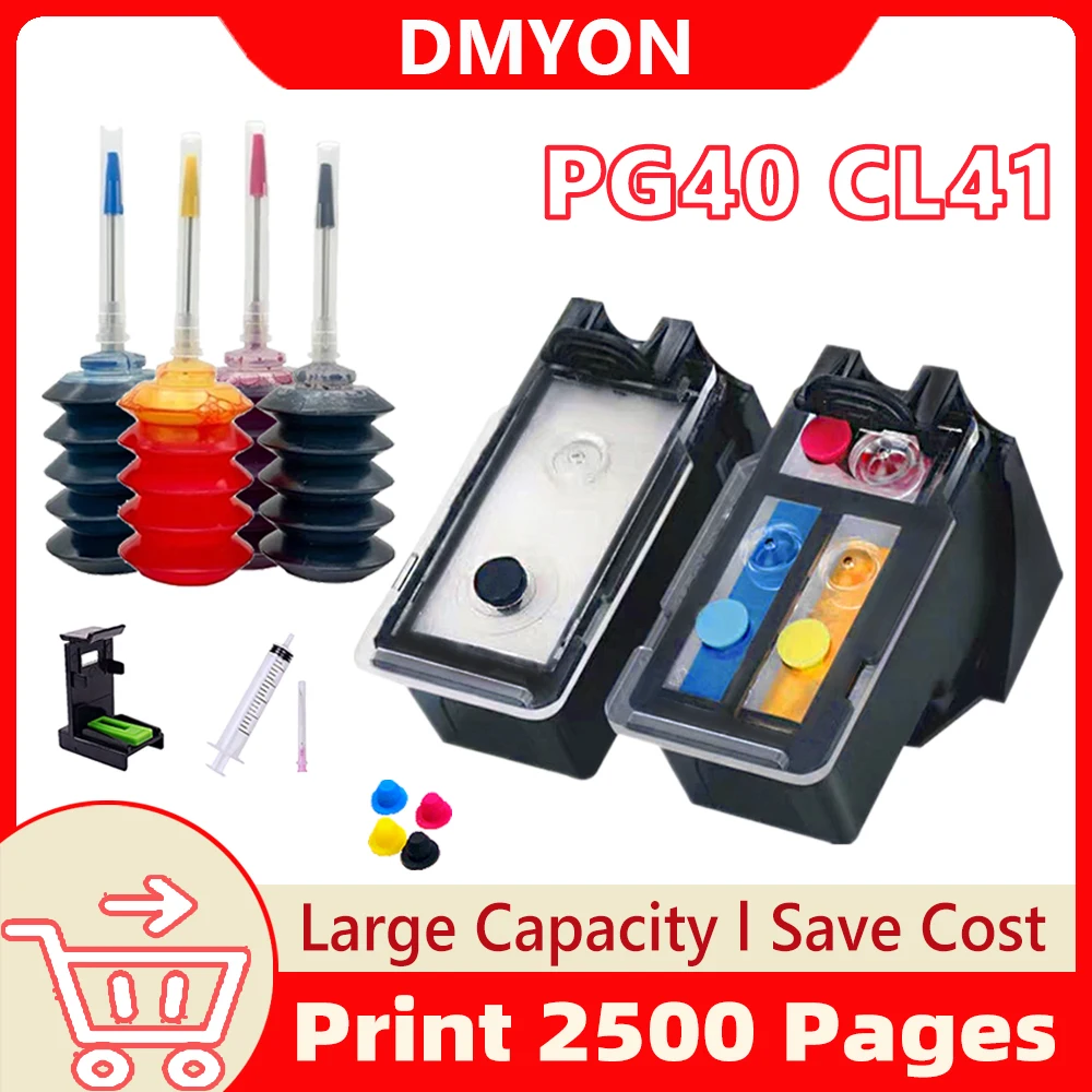 Dmyon-canon pg40,cl41,pixma mp140,mp150,mp160,mp180,mp190,mp210,mp220,mp450,mp470用の詰め替え可能なインクカートリッジ  AliExpress