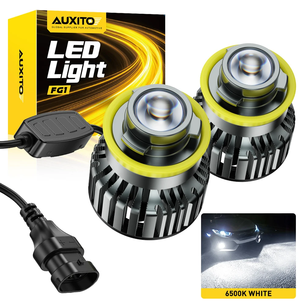 AUXITO 2개 70W H8 자동차 LED 라이트 프로젝터 렌즈 안개등 캔버스 에러 프리 H9 H11 LED 안개등 전구 터보 팬 6500K 3000K 12V