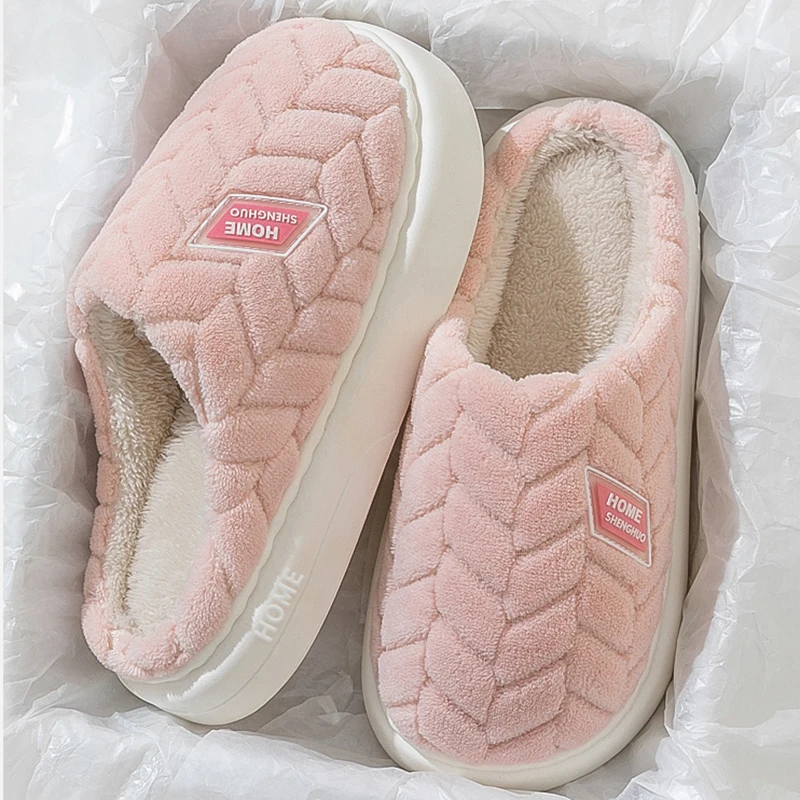 Thick Plush Warm Cotton Slippers Women Indoor Closed Toe Soft Bottom Fur Slippers Woman Non Slip Thick Sole Home Shoes Female