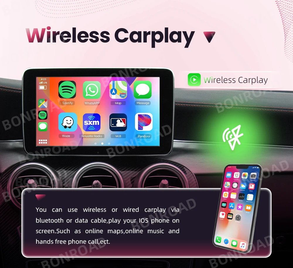 Bonroad drahtloser carplay adapter android auto modul für mercedes benz c glc w205 a cla gla b e gle cls bluetooth navigation – Detail 4