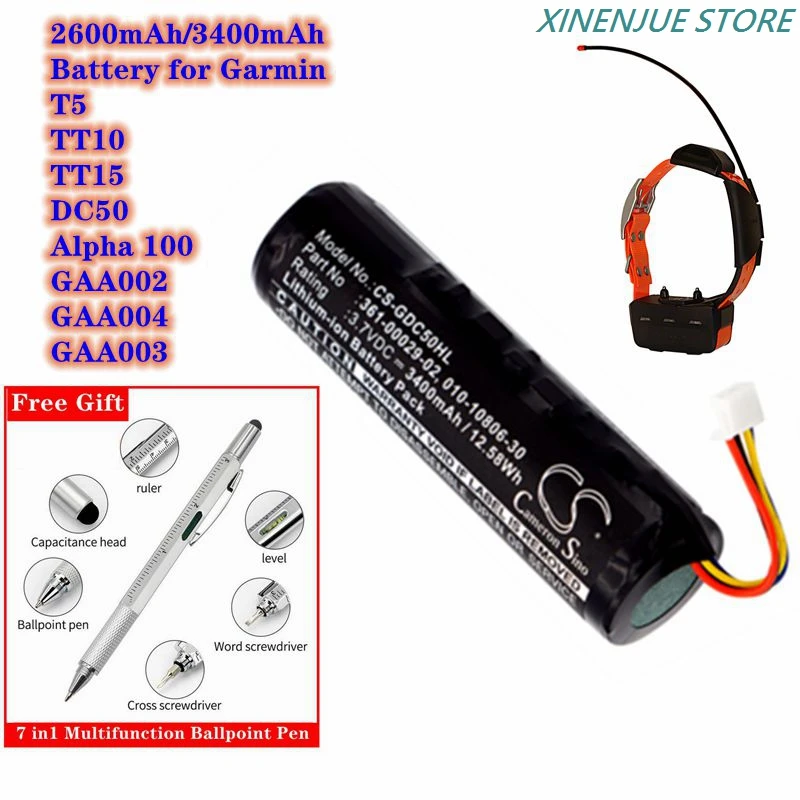 Amazon Jungle forbrug Patriotisk 犬の首輪バッテリー,2600mAh/3400mah,361-00029-02,Garmin Alpha 100 ,dc50,ga002,ga003,ga004,t5,tt10,tt15