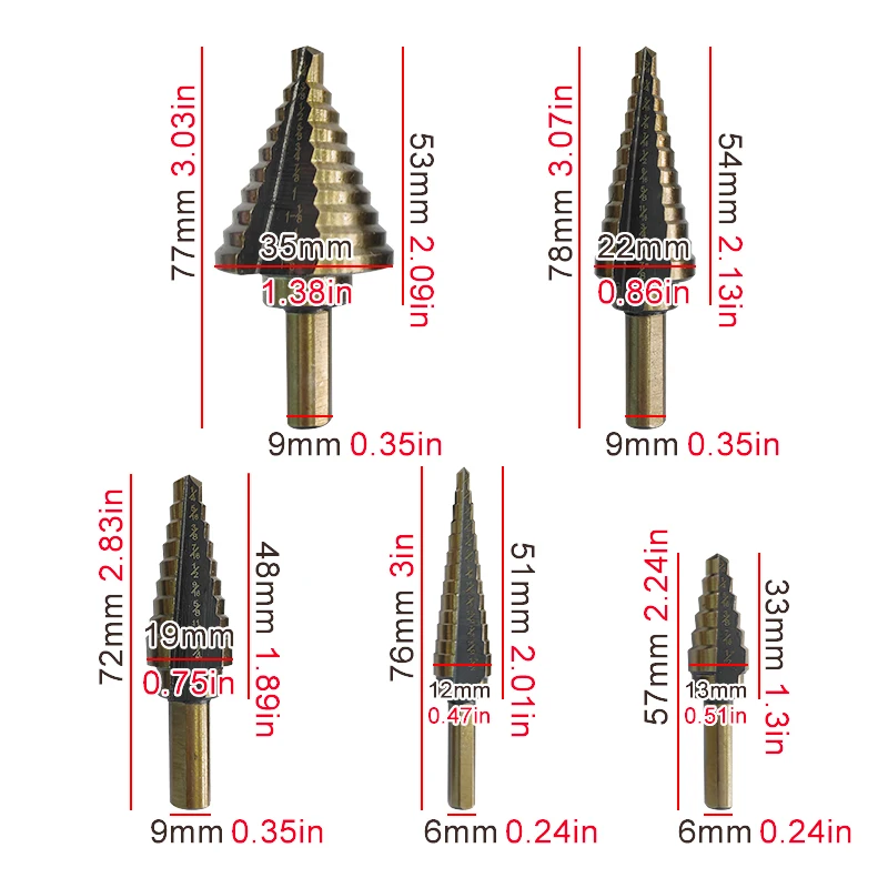 British style roasted yellow step drill triangular straight groove blacken pagoda drill aluminum box Power tool drill accessory 2
