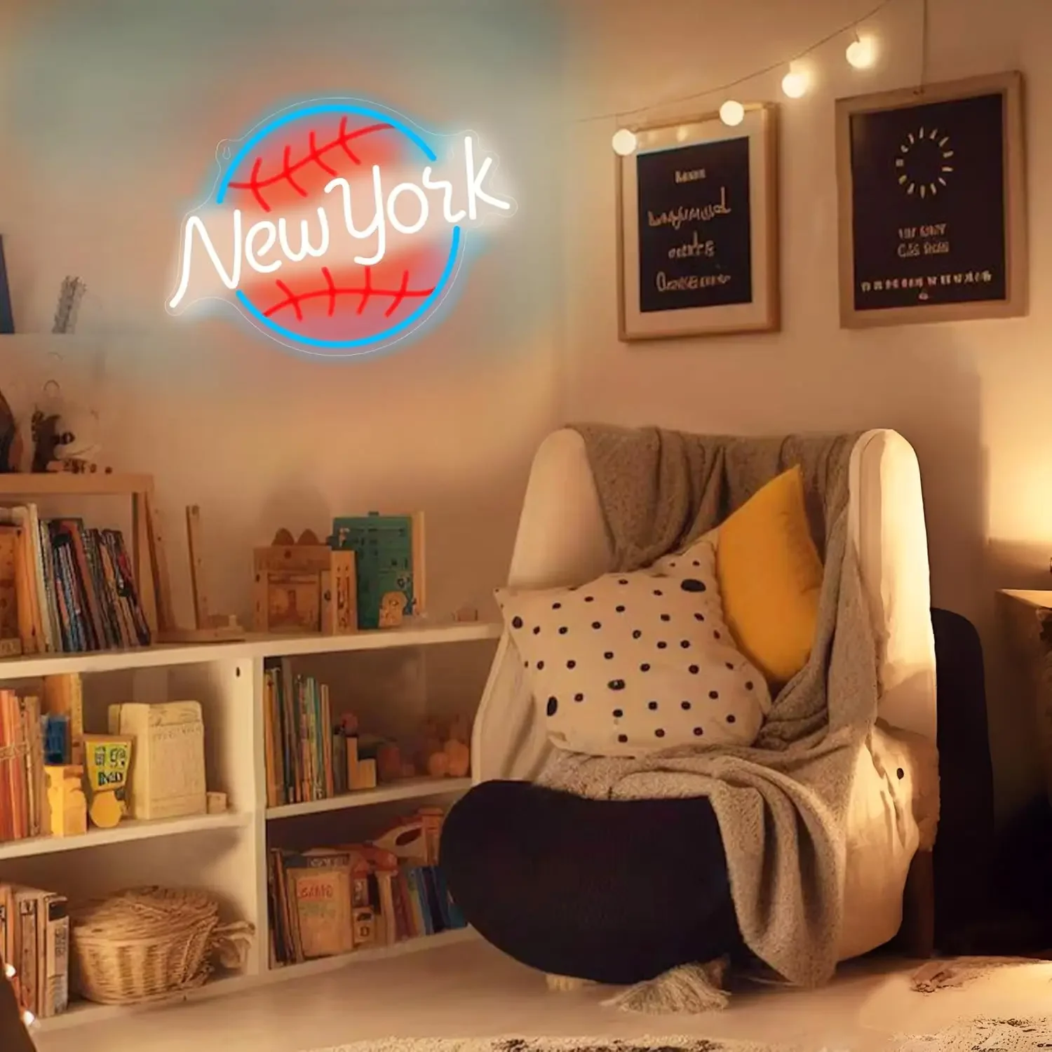 Baseball Neon Sign, New York USB Power Neon Sign, Baseball Room Wall Decor Suitable for Sport LED Store Sign Man Cave Bar
