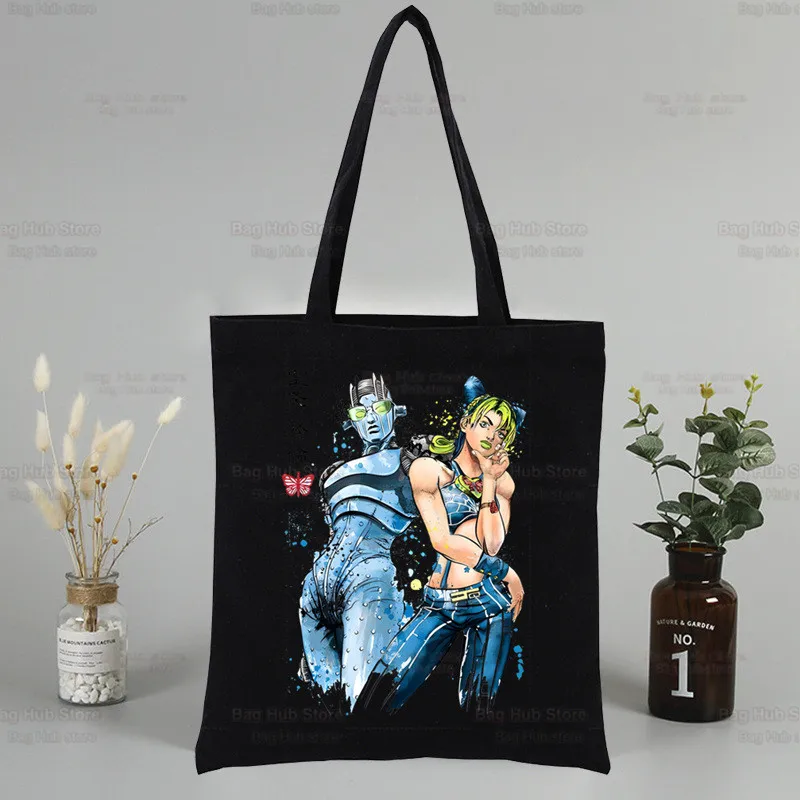 Jolyne Cujoh Black Graphic Canvas Jojo Bizarre Adventure Shoulder Bag Female Harajuku Funny Eco Stone Ocean Shopper Bag