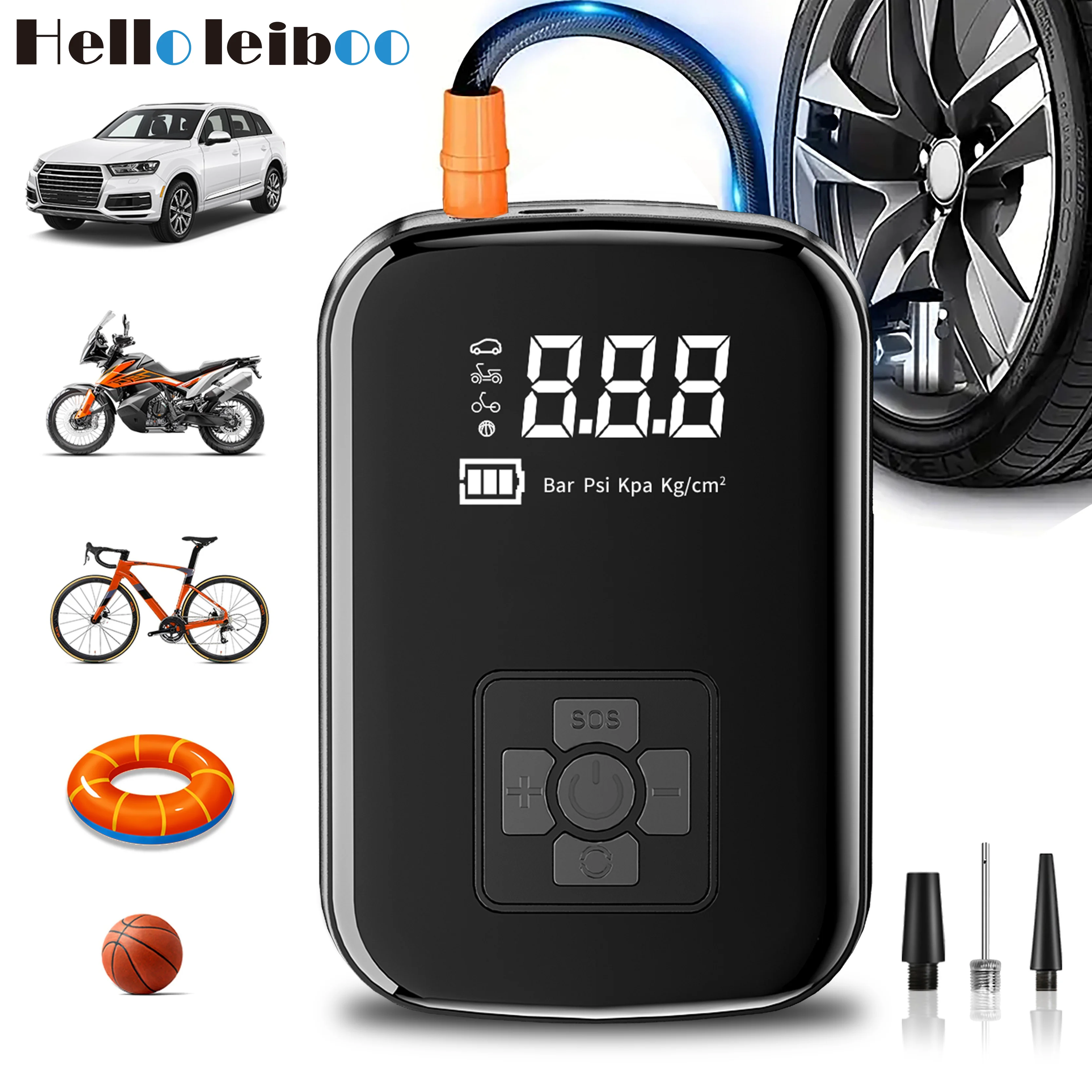 LEIBOO Portable Air Compressor Car Air Pump Electric Tire Inflator Pump injector Motor Bike AUTO Digital Display Air Compressor Pump Air Pump Electric Tire Inflator Air Compressor Inflatable Pump Tire Inflator Tire Inflator Gun