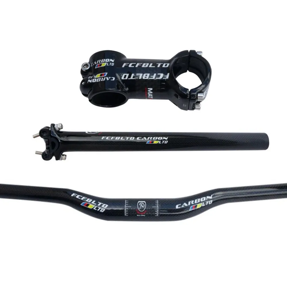 carbon handlebar set mtb Bike Rise/Flat Handlebar stem &carbon Seatpost Cycling Mountain road bike mtb carbon accessories bicycle accessories bicycle handlebar