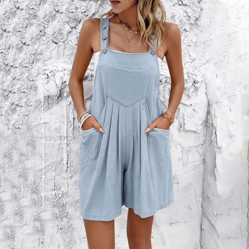 2024 spring and summer casual solid color overalls shorts