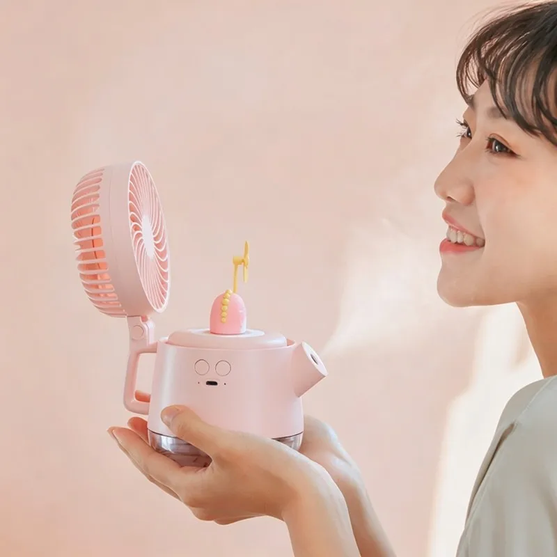 AT28-USB 충전식 4-in-1 귀여운 애완동물 물병 스프레이 팬-데샵 데스크탑 가습기 팬