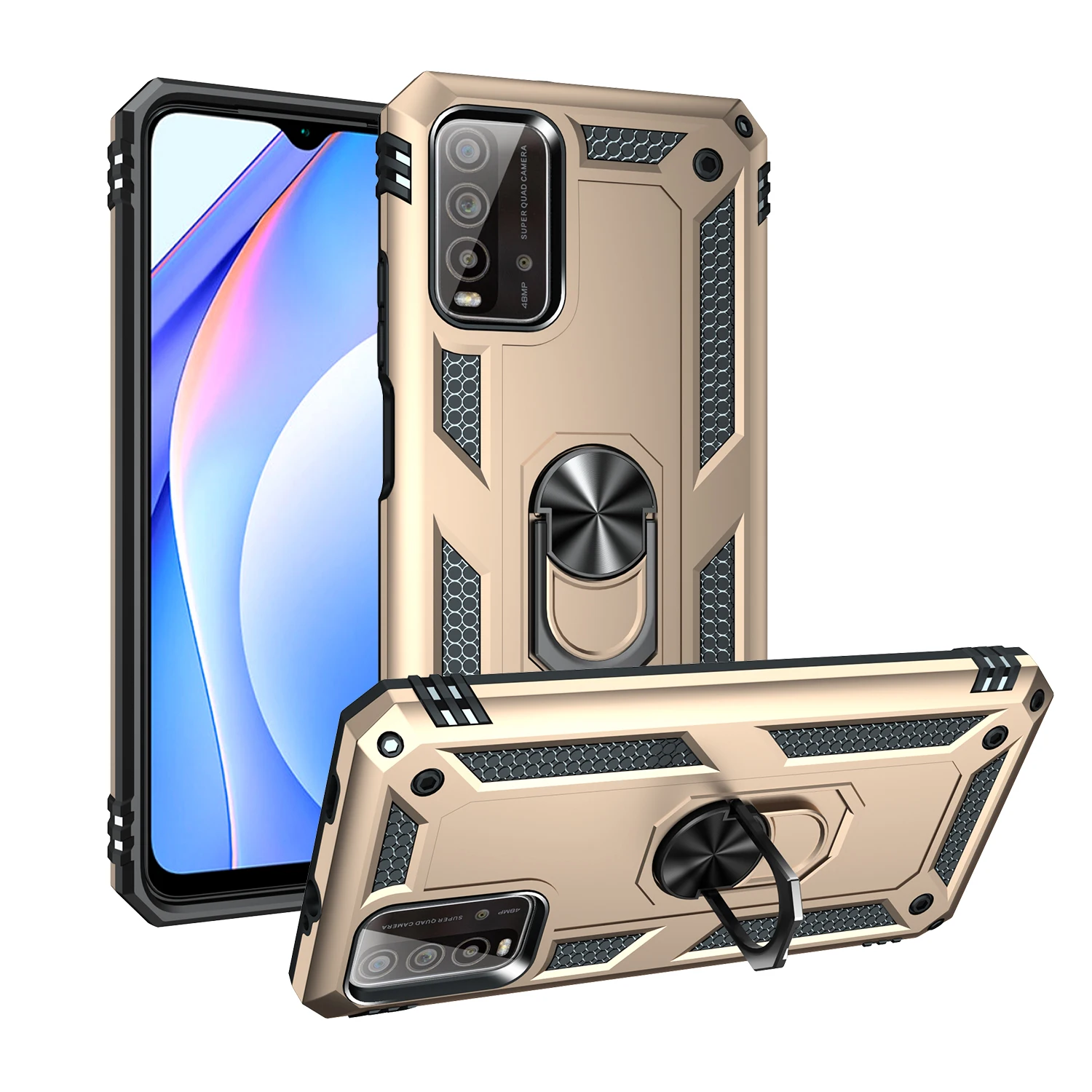 for Redmi 9T Armor Shockproof Case for Xiaomi Redmi 9T Military Protective Magnet Holder Ring Case Cover for 9 T 5