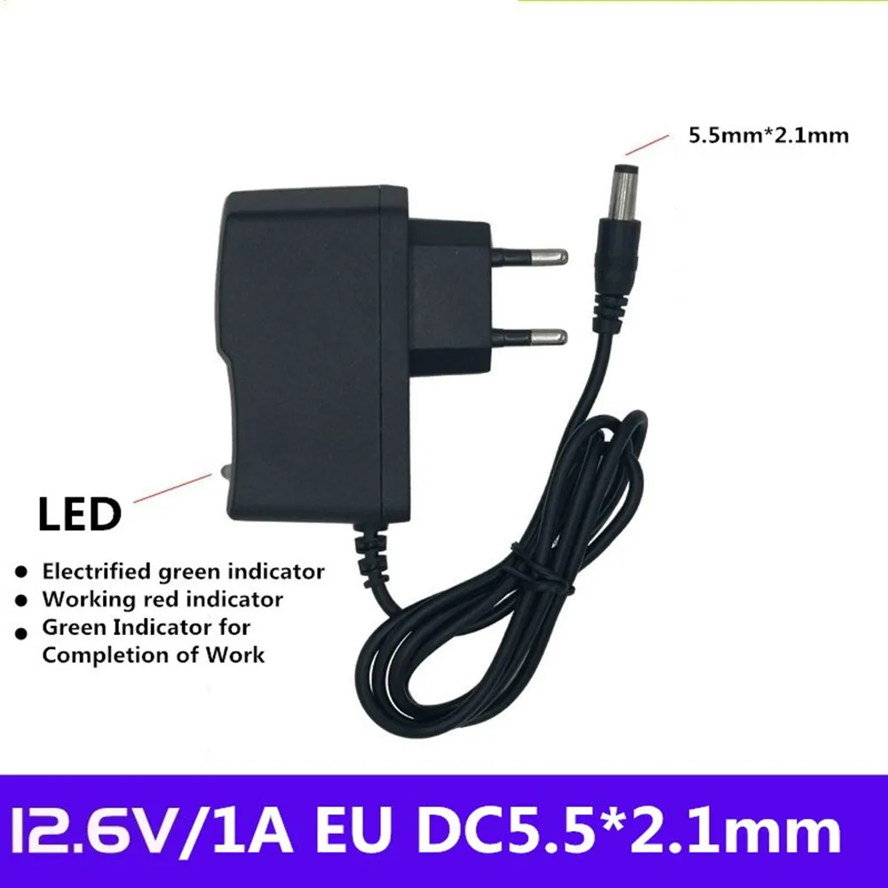12.6V 2A 12.6V 1A 18650 Lithium Battery Charger EU US Plug 1m