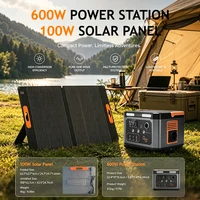 Station d'alimentation portable 600W 100000mAh avec panneau solaire 100W en option, pack combiné, générateur solaire à onde sinusoïdale pure avec charge rapide bidirectionnelle Type-C pour camping, camping-car, maison, alimentation de secours extérieure, expédition rapide depuis l'entrepôt européen 1