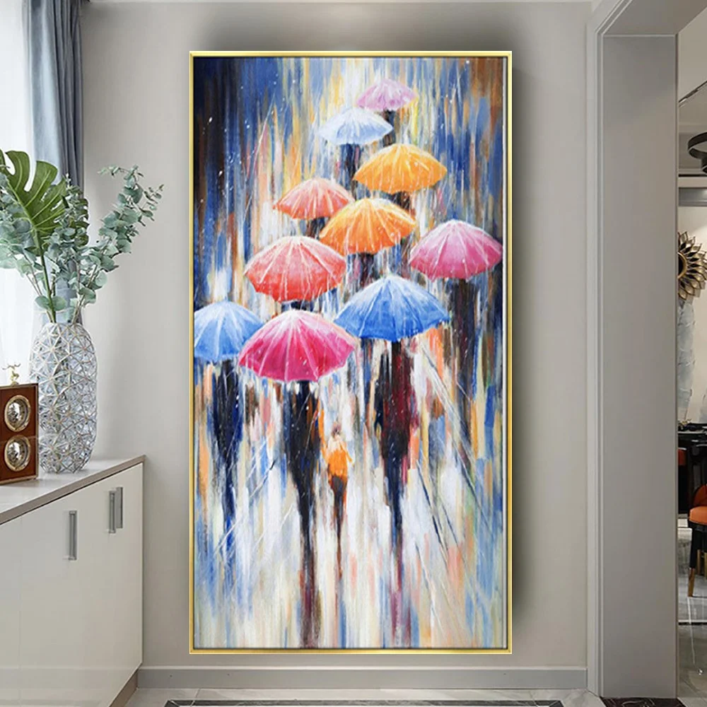 

100% Hand-Painted Oil Painting Modern City Rainy Street View Abstract Scene Graph Fashion Home Wall Decor Art Picture On Canvas