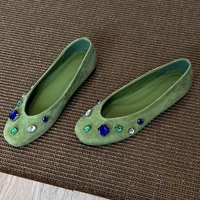 Luxury Colorful Gemstone Flats Women Comfortable Round Toe Shallow Suede Loafers for Ladies Elegant Brand Designer Casual Shoes - Image 3
