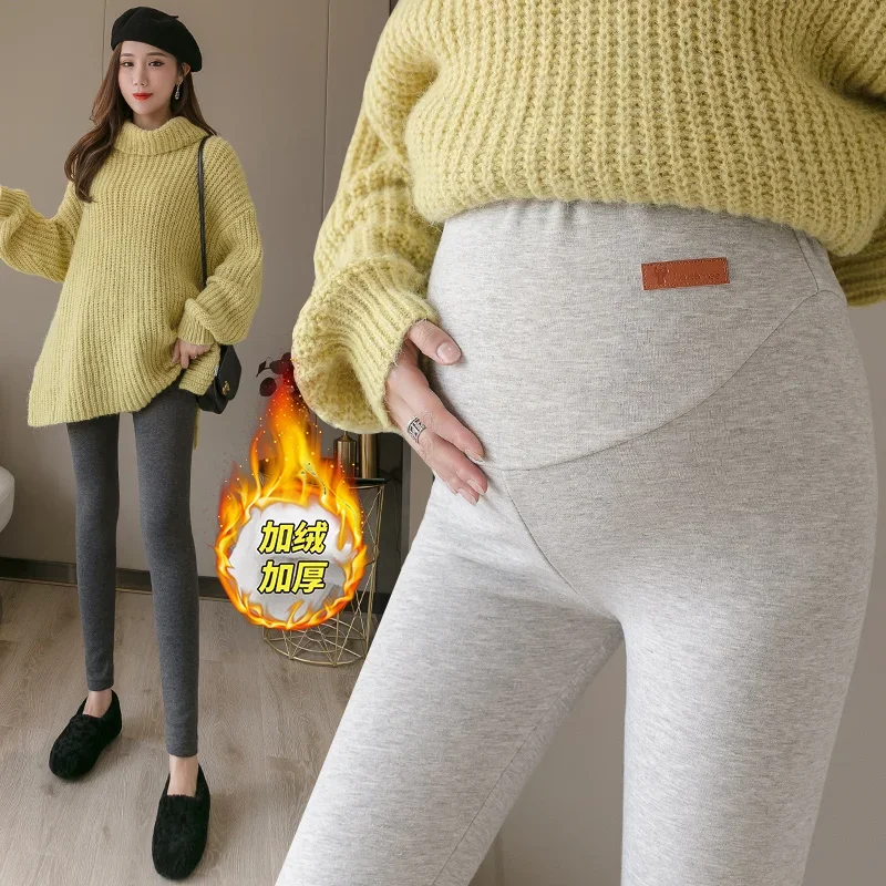 Autumn and Winter Women Clothing Maternity Clothes Leggings Thickened with Velvet Pregnant Trousers Warm Pants