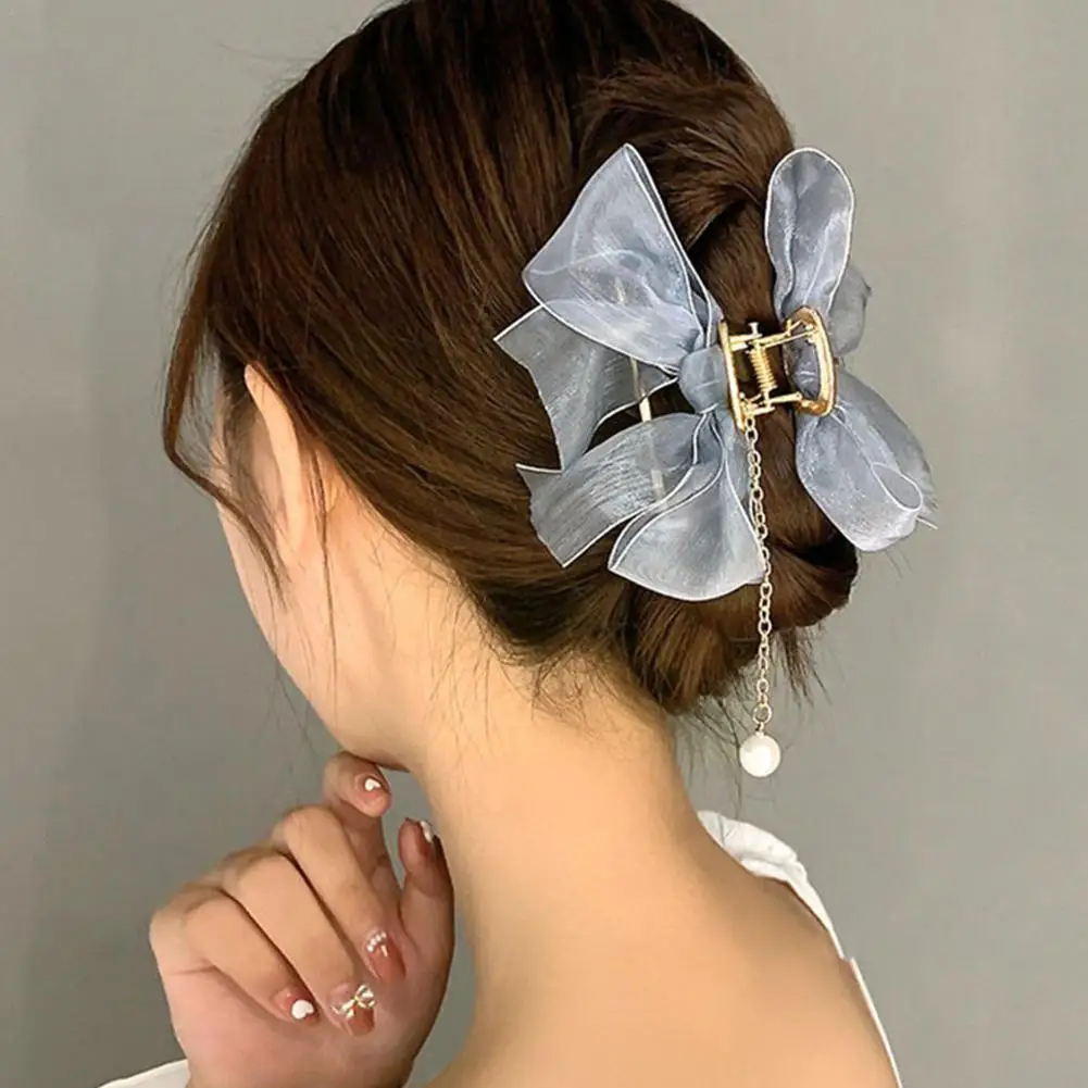 

Mesh Bowtie Grip Clip Women Ponytail Braid Hair Claw Hair Elegant Shark Clip Headdress Clip Girl Clip Accessory Sweet Hair O8N9