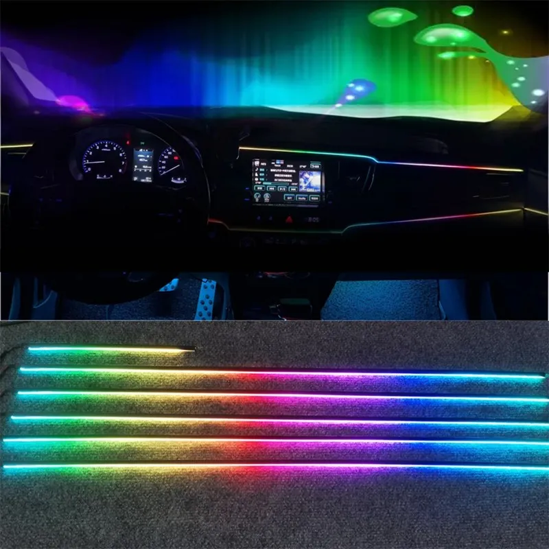 LED 심포니 풀 컬러 스 트리머 자동차 주변 조명 아크릴 스트립 백라이트 분위기 램프 장식 RGB 64 색상 유니버설