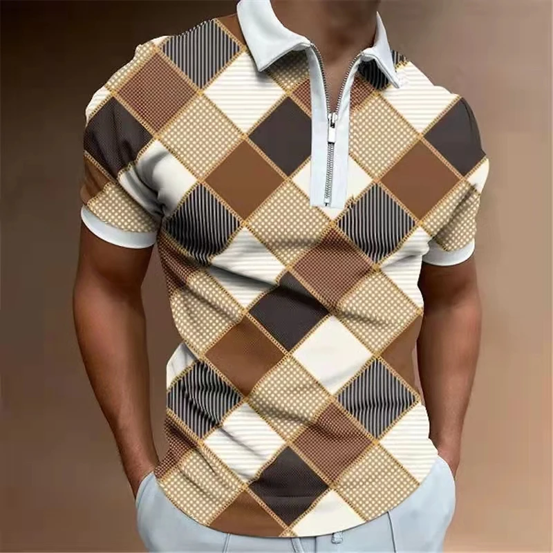

Men's Summer Polo Shirt Vintage Short Sleeve T-Shirt Casual Chinese Style Slim Zipper Turn-down Collar Clothing Streetwear Tops
