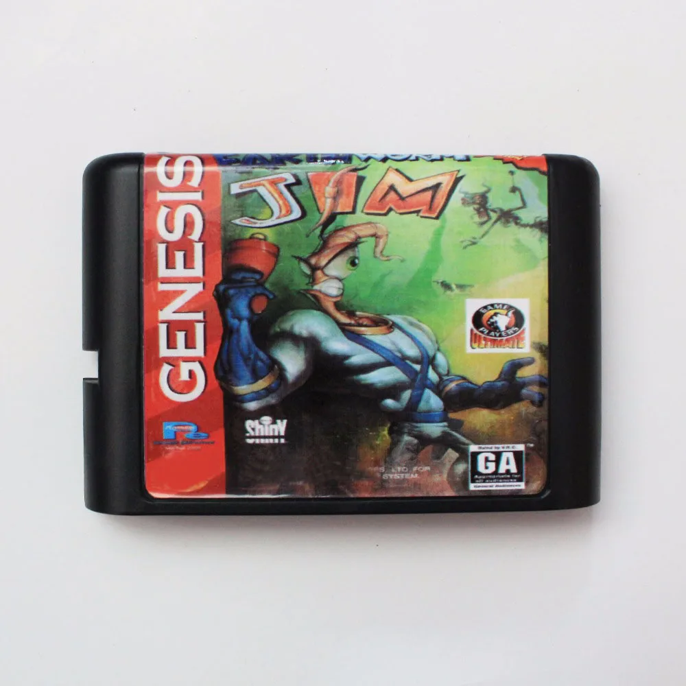 Earth Worm Jim 16 Bit MD Game Card Sega Mega Drive Genesis