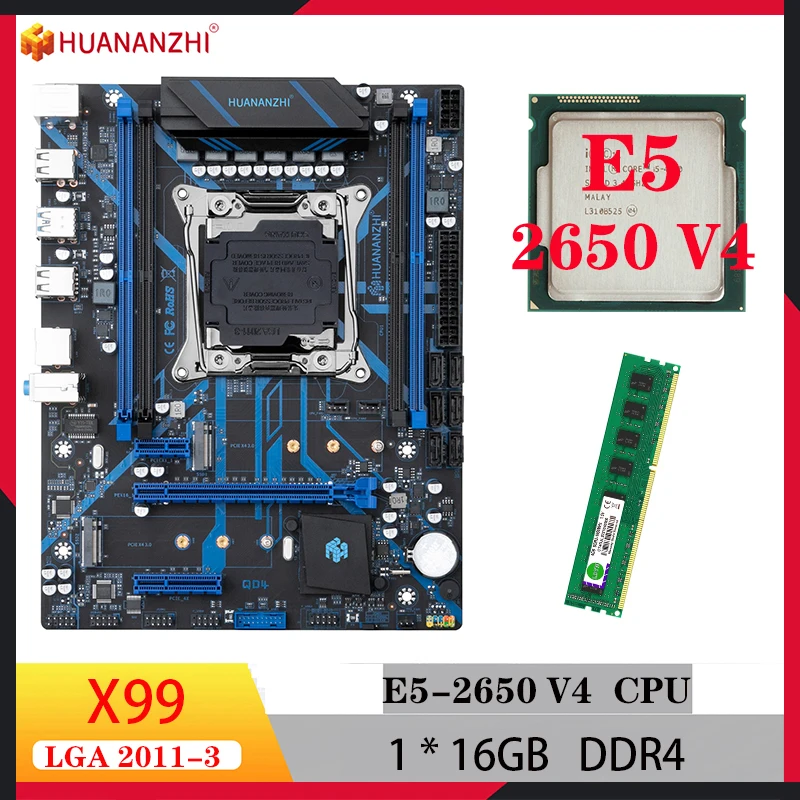 

huananzhi x99 qd4 motherboard 16gb ram kit intel xeon e5 2650 V4 lga 2011-3 combo motherboards cpu ddr4 M.2 NVME SATA for gamer