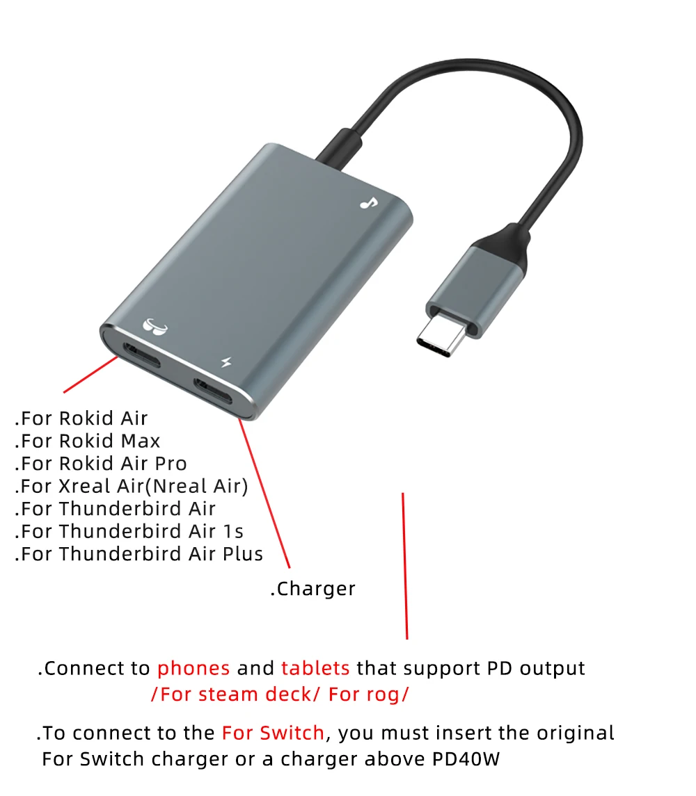 Hibloks AR Charging Transmission Module Data Cable TypeC Rokid Glasses For Thun