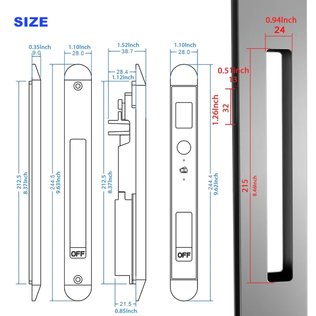 WINFREE SMART Fingerprint Card Key Aluminium Slim Narrow Profile Sliding Door Lock by Google Assistant or Alexa Voice Control 5