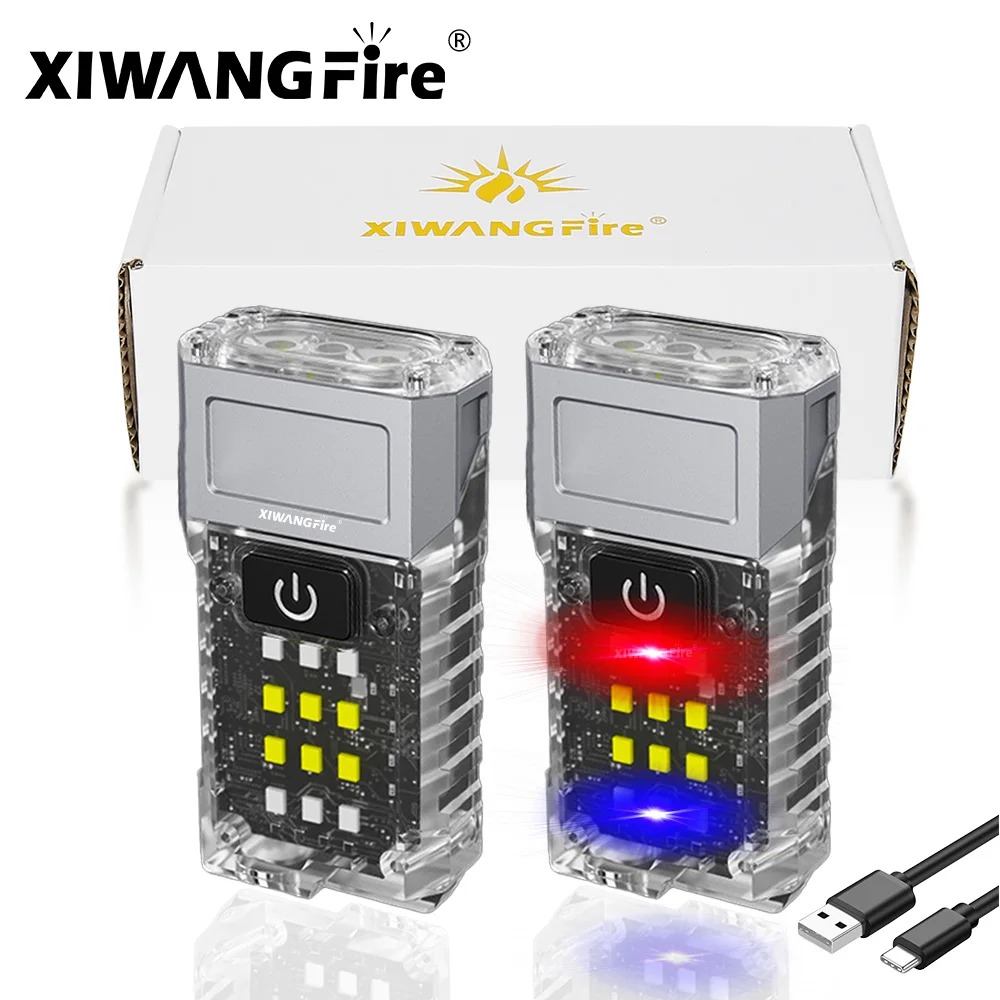 Mini Keychain Flashlight 90°Rotation EDC Light Portable Rechargeable Work Emergency UV Torch Bright Outdoor Camping Lantern