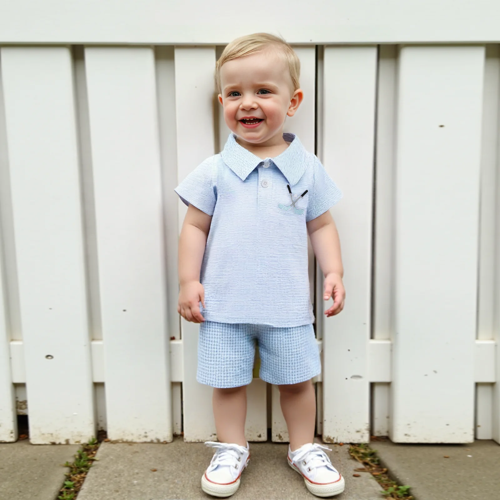 Toddler Baby Boys Summer T-Shirts Striped Golf Pattern Button Turn-Down Collar Short Sleeve Casual T-Shirts Tops Boys Clothes